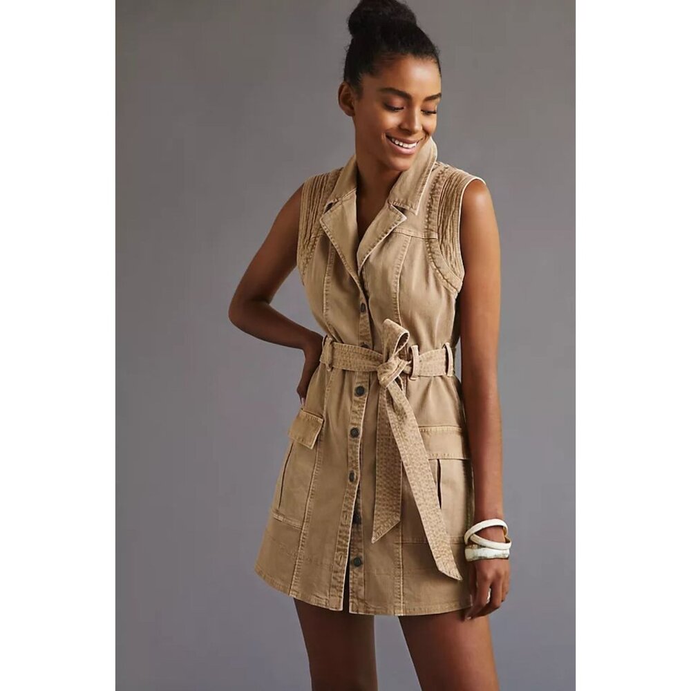 Anthropologie Utility Button Front Belted Mini Dress
